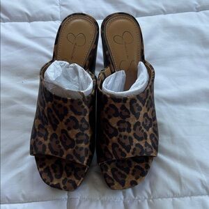Jessica Simpson Brown Leopard Mules